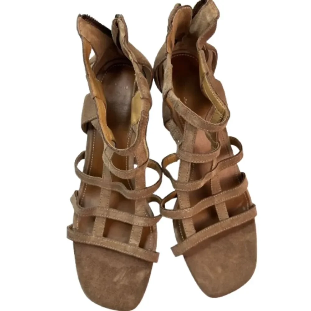 Donald J Pliner Strappy Suede Beige Block Heel Sandals Size 10M